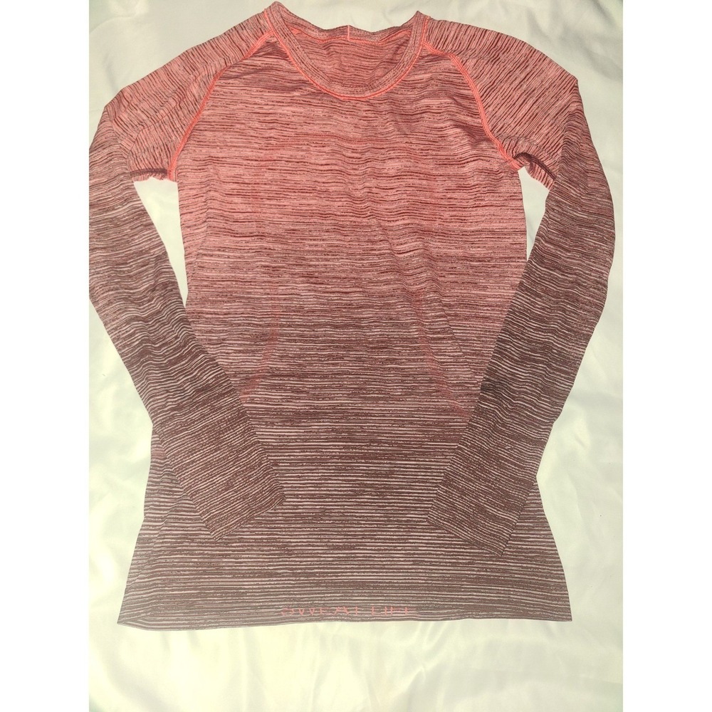 Lululemon Swiftly Tech Long Sleeve Crew Red Pink Space Dye Ombre Size 10 Womens